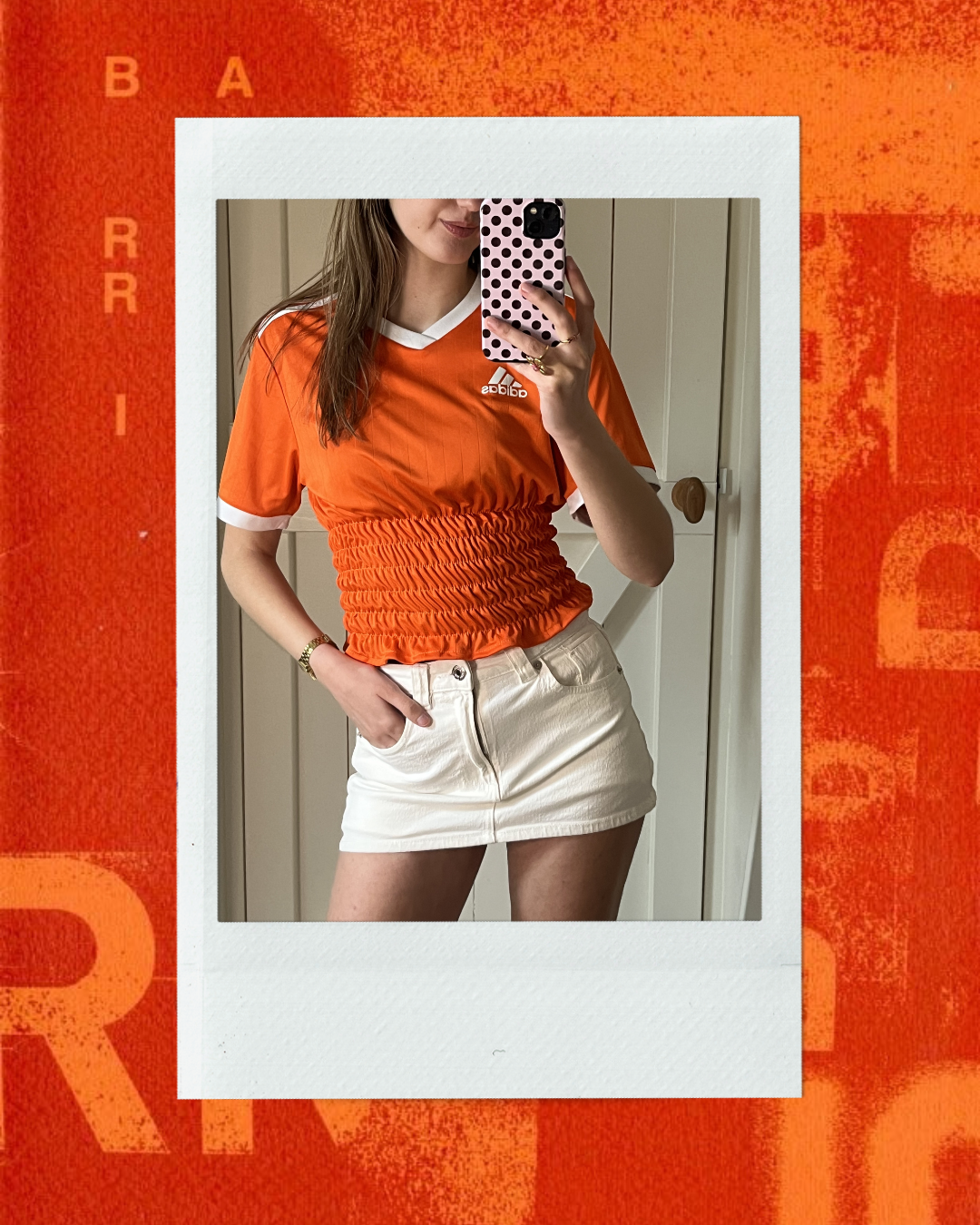 Oranje Adidas Shirt met Wit - Maat S