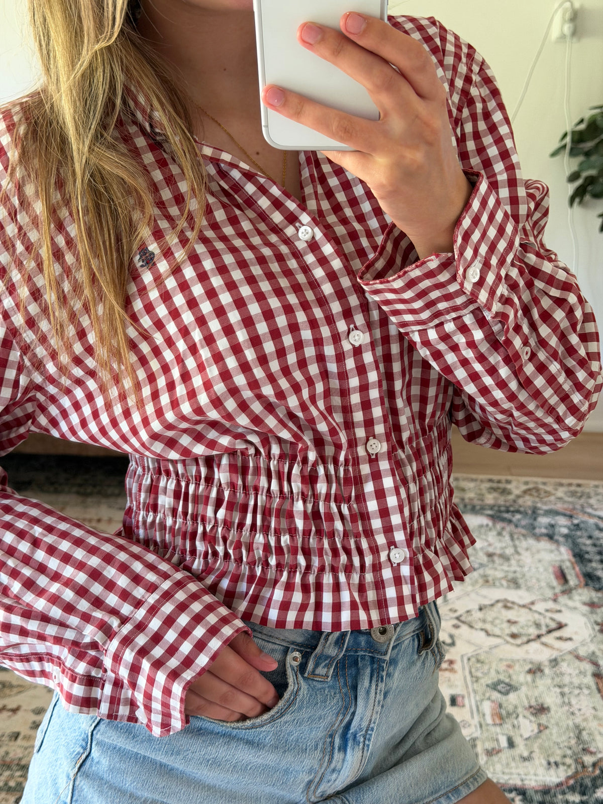 Red Upcycle Blouse - Size S