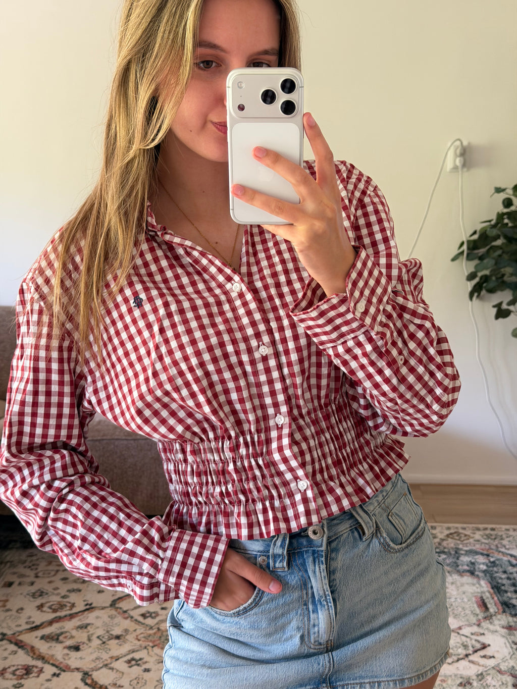 Red Upcycle Blouse - Size S