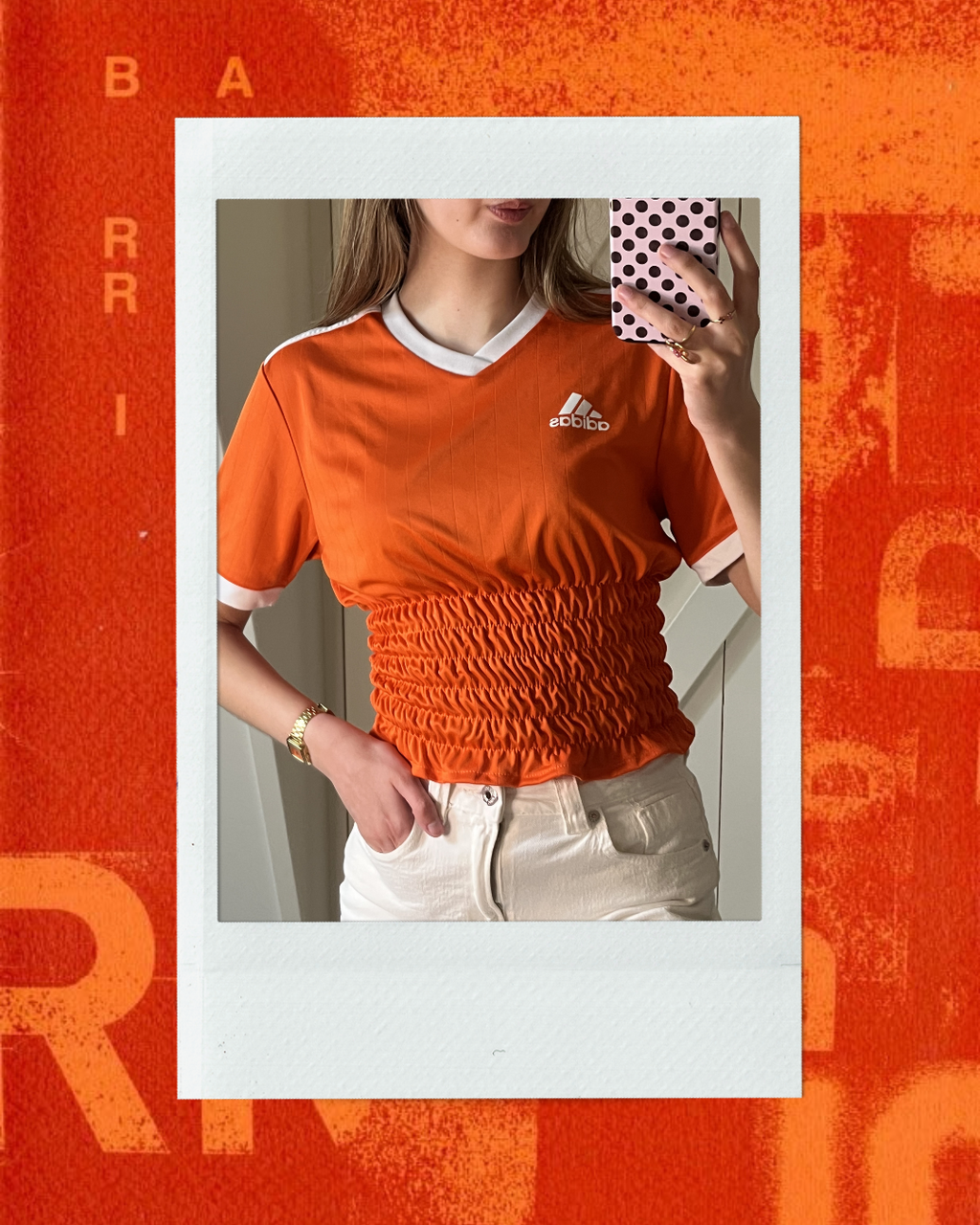Oranje Adidas Shirt met Wit - Maat S