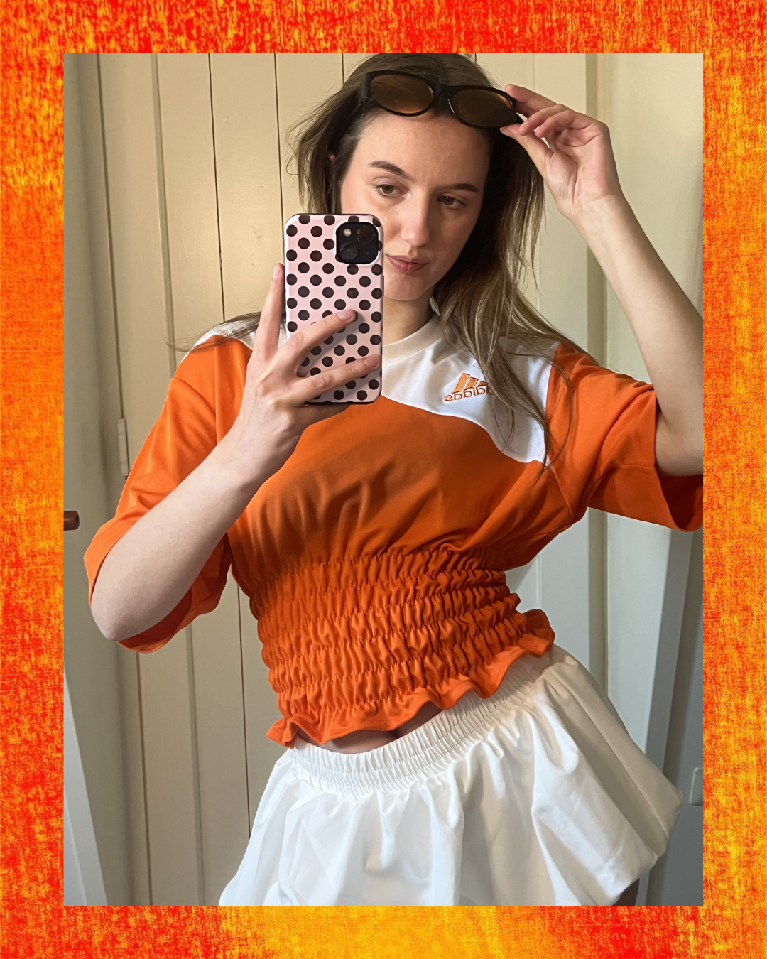 Adidas Oranje en Wit Shirt - Maat M